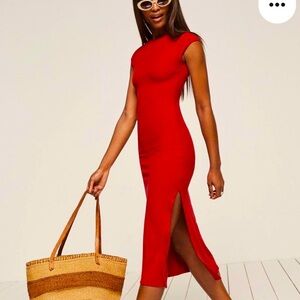 Reformation Greta Tensel Ribbed Midi Dress